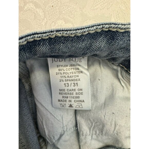 Judy Blue Size 13/31 Lace Patch Distressed Mid Rise Skinny Jeans Stretch - Picture 7 of 11